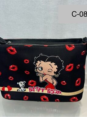 Betty Boop Black and Red Kiss-Print Crossbody Purse